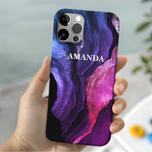 Coque Pour iPhone 14 Marbre rose violet élégant faux paillettes