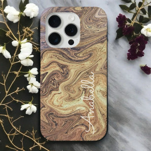 Coque iPhone 15 Pro Marbre script boho rétro rouille or cuivre ocre