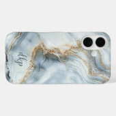 Coques Case-Mate iPhone Marbre Tourbillon Bleu Blanc Argent Or Monogramme (Verso (horizontal))