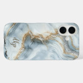 Coques Case-Mate iPhone Marbre Tourbillon Bleu Blanc Argent Or Monogramme (Verso (horizontal))