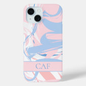 Coques Case-Mate iPhone Marbre tourbillonnant bleu blanc rose Monogram (Verso)