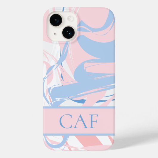 Coques Case-Mate iPhone Marbre tourbillonnant bleu blanc rose Monogram (Verso)