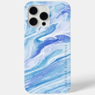 Coque iPhone 15 Pro Max Marbre turquoise bleu marine personnalisable