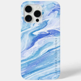 Coque iPhone 15 Pro Max Marbre turquoise bleu marine personnalisable