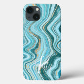Coques Case-Mate iPhone Marbre turquoise et Tan Agate Nom Abstrait Monogra (Verso)