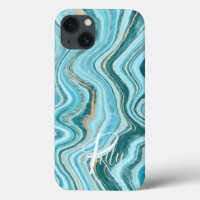 Marbre turquoise et Tan Agate Nom Abstrait Monogra