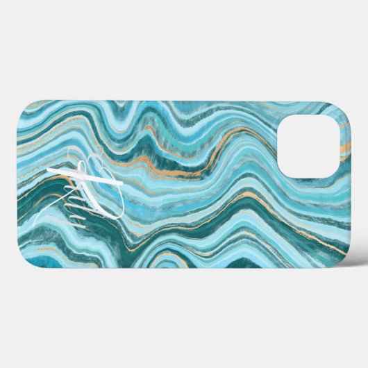Coques Case-Mate iPhone Marbre turquoise et Tan Agate Nom Abstrait Monogra (Verso (horizontal))