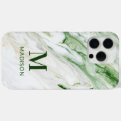 Coques Case-Mate iPhone Marbre Vert Blanc Monogramme Nom Personnalisé (Verso (horizontal))