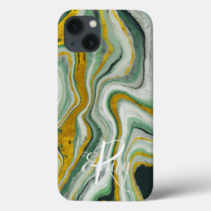 Case-Mate iPhone Case Marbre vert et or Agate Nom Abstrait Monogramme