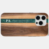 Coques Case-Mate iPhone Marbre vert noyer Nom du monogramme personnalisé (Verso (horizontal))