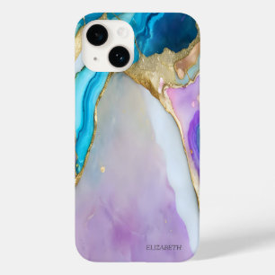 Coque Pour iPhone 14 Marbre Violet Bleu Chic Élégant   