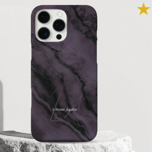 Coques iPhone 16 Pro Max Marbre Violet Élégant Monogramme de Nom Personnali
