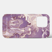 Coques Case-Mate iPhone Marbre violet Lilac avec Monogramme et nom (Verso (horizontal))