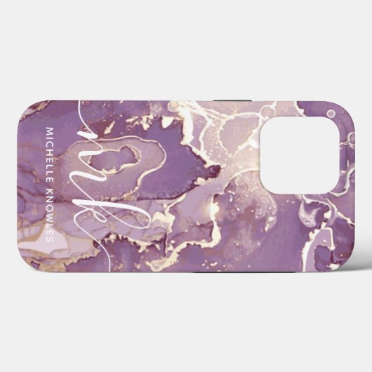Coques Case-Mate iPhone Marbre violet Lilac avec Monogramme et nom (Verso (horizontal))