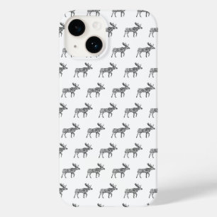 Coque Pour iPhone 14 Marche ornementale noir et blanc Moose Silhouette