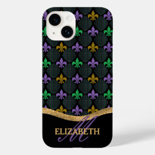 Coque Pour iPhone 14 Mardi Gras Fleur De Lis Faux Parties scintillant M