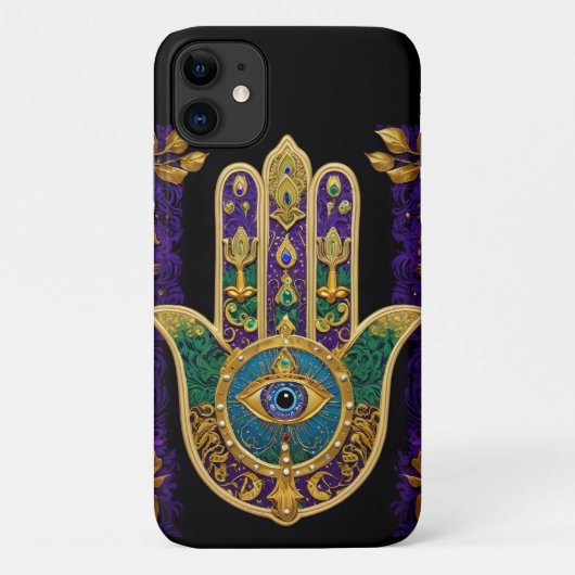 Coques Case-Mate iPhone Mardi Gras Or Violet Vert Hamsas Art (Dos)