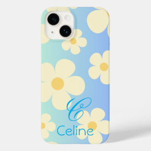 Coque Pour iPhone 14 marguerite Cute floral orange bleu Personnalisé