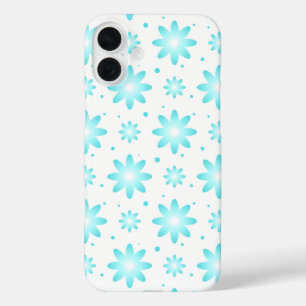 Coques iPhone 16 Plus Marguerite délicate blanche et turquoise, point mo