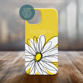 Coque Pour Pour iPhone 14 Pro Max Marguerite lunaire jaune et blanc avec texte perso