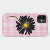Coques Case-Mate iPhone marguerite noire brillante sur plaid (Dos (Horizontal))