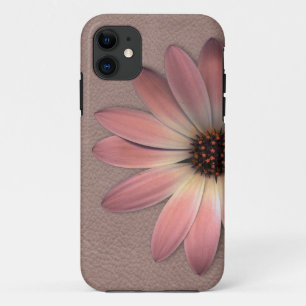 Coque Case-Mate Pour iPhone Marguerite rose sur la copie de cuir de Taupe