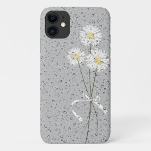 Case-Mate iPhone Case marguerites blanches avec gouttes de pluie sur gri
