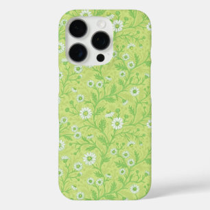 Coques iPhone 16 Pro Marguerites en blanc et vert sur fond vert miel