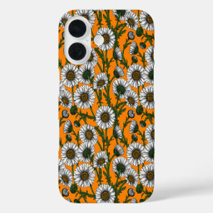 Coques iPhone 16 Marguerites sur orange