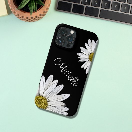 Coques Case-Mate iPhone Marguerites tendance Personnalisées Noir Blanc
