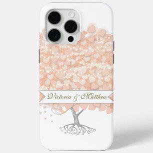 Coque iPhone 15 Pro Max Mariage Arbre à Feuille en Forme de Cœur Corail Ro
