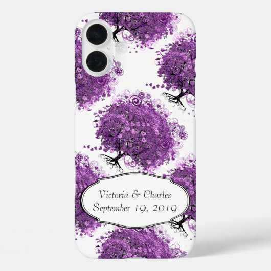 Coques Case-Mate iPhone Mariage de l'arbre à feuilles en forme de cœur vio (Verso)