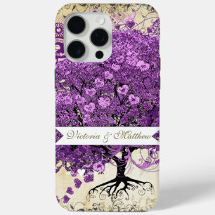 Coque iPhone 15 Pro Max Mariage de l'arbre à feuilles en forme de cœur vio