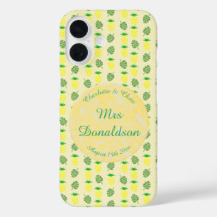 Coques iPhone 16 Mariage tropical d'été Ananas et feuilles de palmi