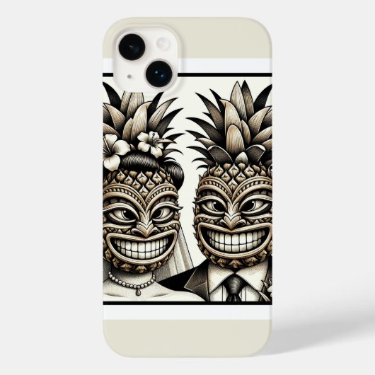 Coques Case-Mate iPhone Mariée et Marié Aloha Tête de Tiki Ananas Mariage (Verso)