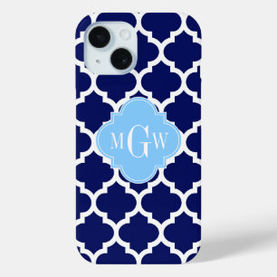 Coque Pour iPhone 15 Marine Bleu Marocain #5 Ciel Bleu Nom Monogramme