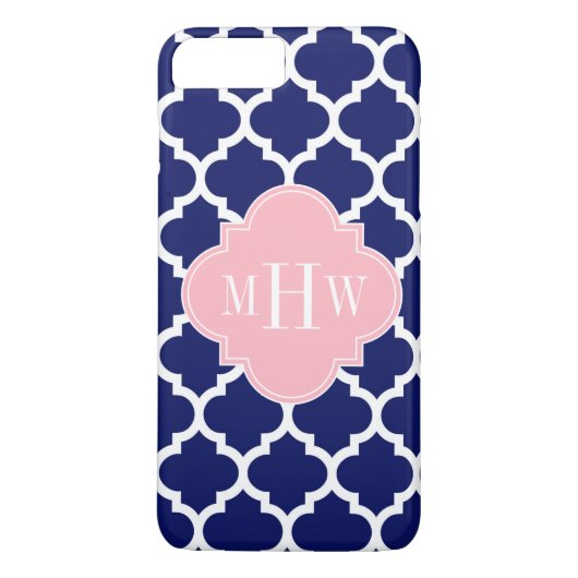 Coques Case-Mate iPhone Marine Bleu Marocain #5 Rose 3 Monogramme initial (Dos)