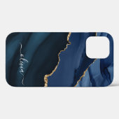 Coques Case-Mate iPhone Marine Blue Agate Geode Or Monogramme Coque-Mate i (Verso (horizontal))