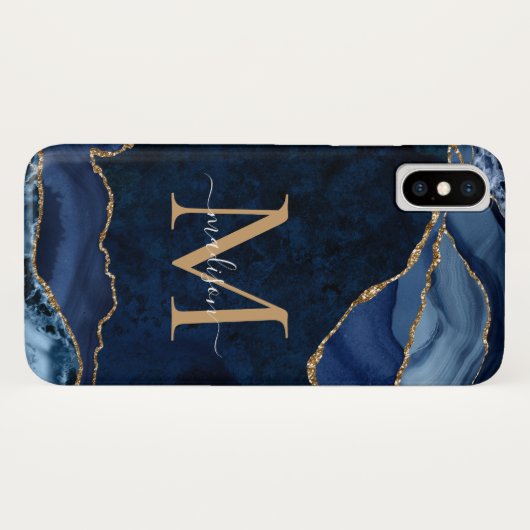 Coques Case-Mate iPhone Marine Blue Gold Parties scintillant Agate Gemston (Dos (Horizontal))