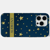 Coques Case-Mate iPhone Marine Blue Gold Stars Nom personnalisé (Verso (horizontal))