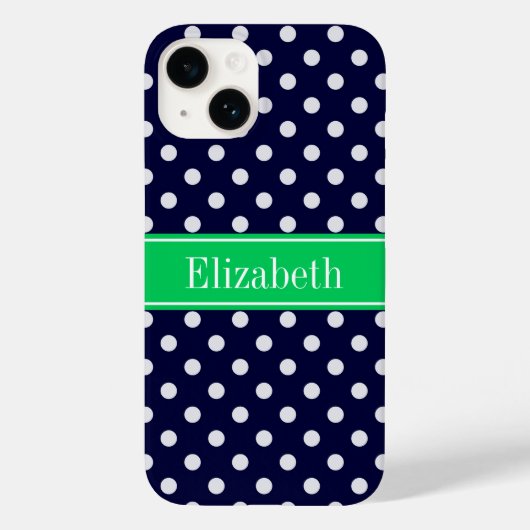 Coques Case-Mate iPhone Marine Blue Wt Polka Dot Emerald Nom vert Monogram (Verso)