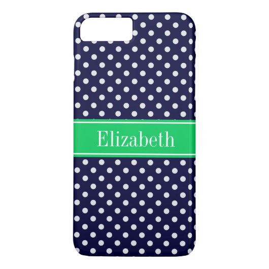 Coques Case-Mate iPhone Marine Blue Wt Polka Dot Emerald Nom vert Monogram (Dos)