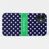 Coques Case-Mate iPhone Marine Blue Wt Polka Dot Emerald Nom vert Monogram (Dos (Horizontal))