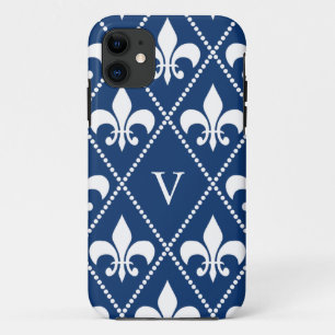 Coque Case-Mate Pour iPhone Marine Fleur de Lis avec monogramme