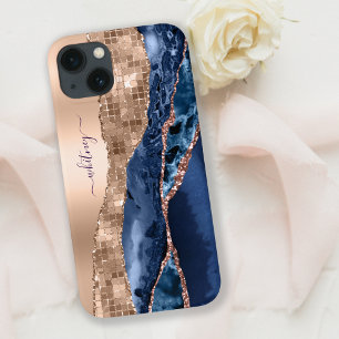 Case-Mate iPhone Case Marine Indigo Blue & Rose Gold Parties scintillant