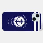 Coques Case-Mate iPhone Marine marine Bleue Stripes Motif Nom de famille (Verso (horizontal))