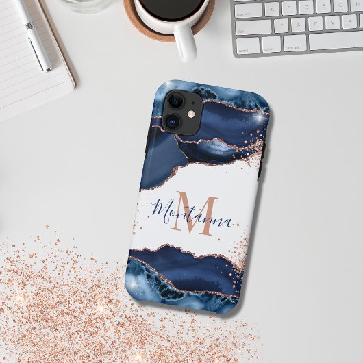 Coques Case-Mate iPhone Marine Rose Gold Marbre Agate Personnalisé