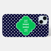 Coques Case-Mate iPhone Marine White Polka Dot Emerald Quatrefoil 3 Monogr (Verso (horizontal))
