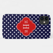 Coques Case-Mate iPhone Marine White Polka Dot Red Quatrefoin 3 Monogramme (Dos (Horizontal))