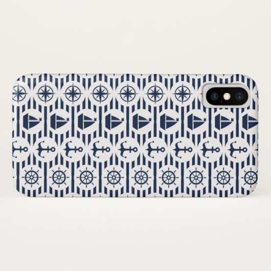 Coques Case-Mate iPhone Maritime dans le motif bleu (Dos (Horizontal))
